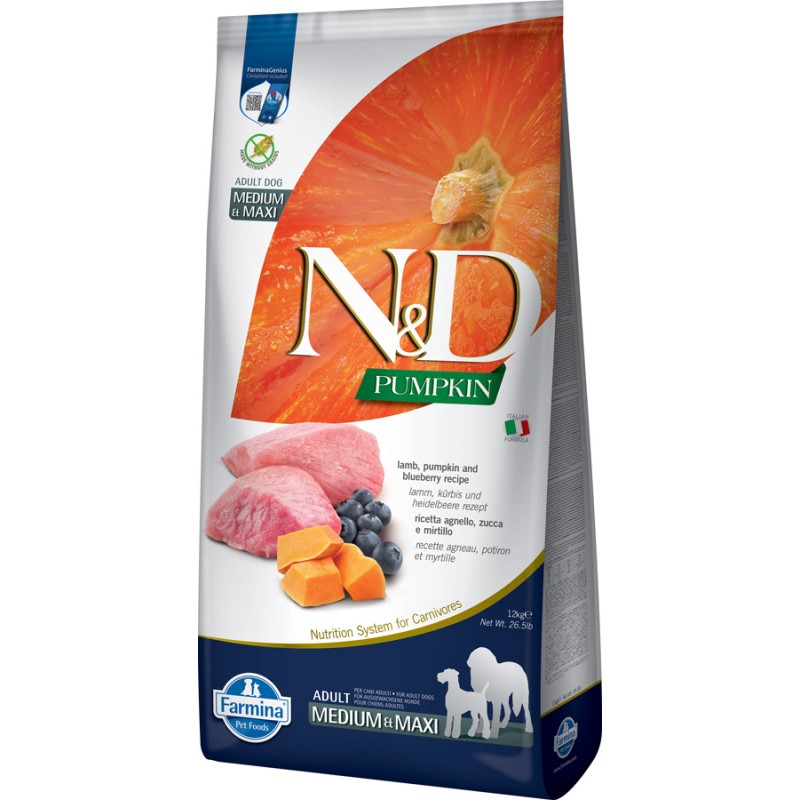 N&D DOG PUMPKIN CORDERO & ARANDANOS ADULTO MEDMAX 12KG