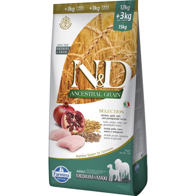N&D ANCESTRAL SELECTION CHIEN POULET & GRENADE ADULTE MOYEN MAXI 15KG