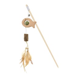 BACCHETTA ANIMALI LEGNO CON CATNIP E PIUMA 2