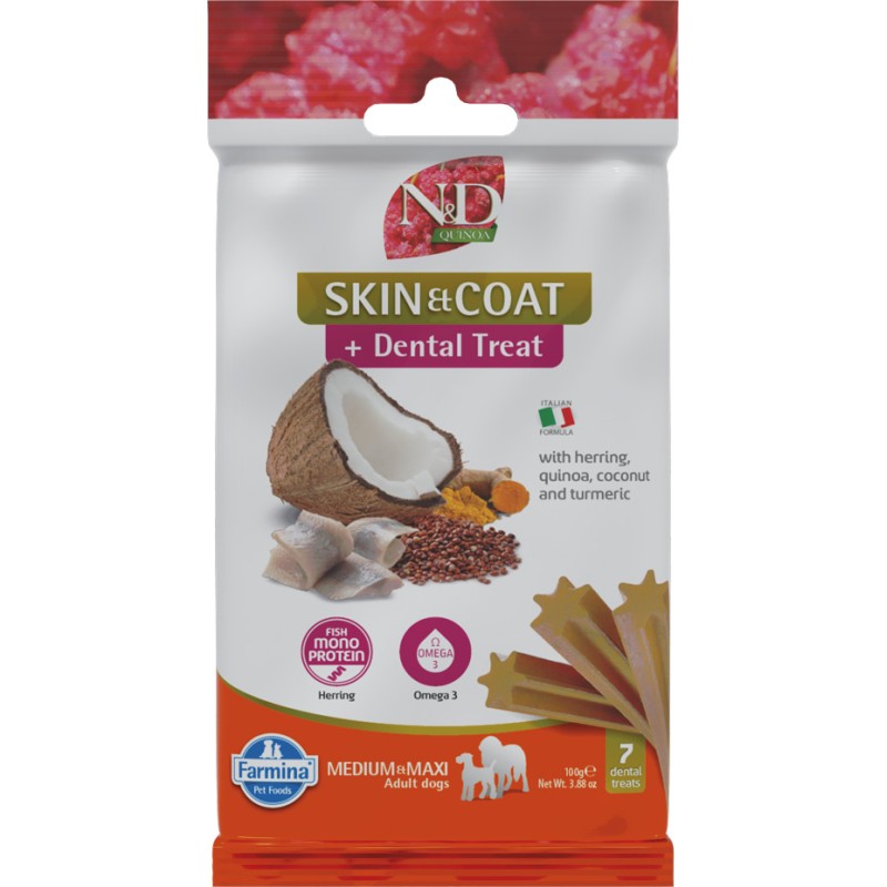 N&D QUINOA SNACK HUNDEHAUT UND -FELL HERING MEDMAXI 7 STICKS