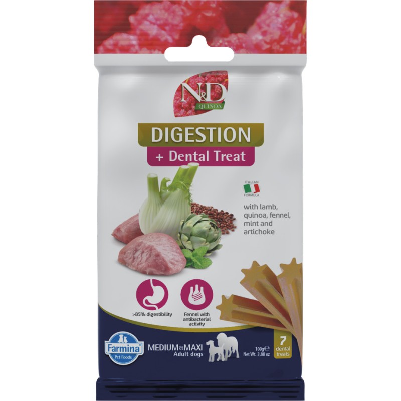 N&D QUINOA SNACK CÃO DIGESTION MEDMAXI 7 PALITOS