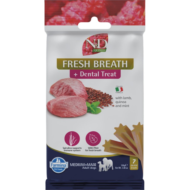 N&D QUINOA SNACK CHIEN FRESH BREATHE MEDMAXI 7 BÂTONNETS