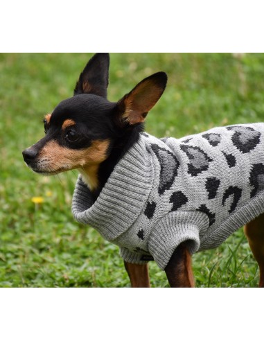 PULL EN MAILLE LÉOPARD GRIS