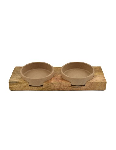 Conjunto de comedouros de bambu com suporte de madeira de mangueira